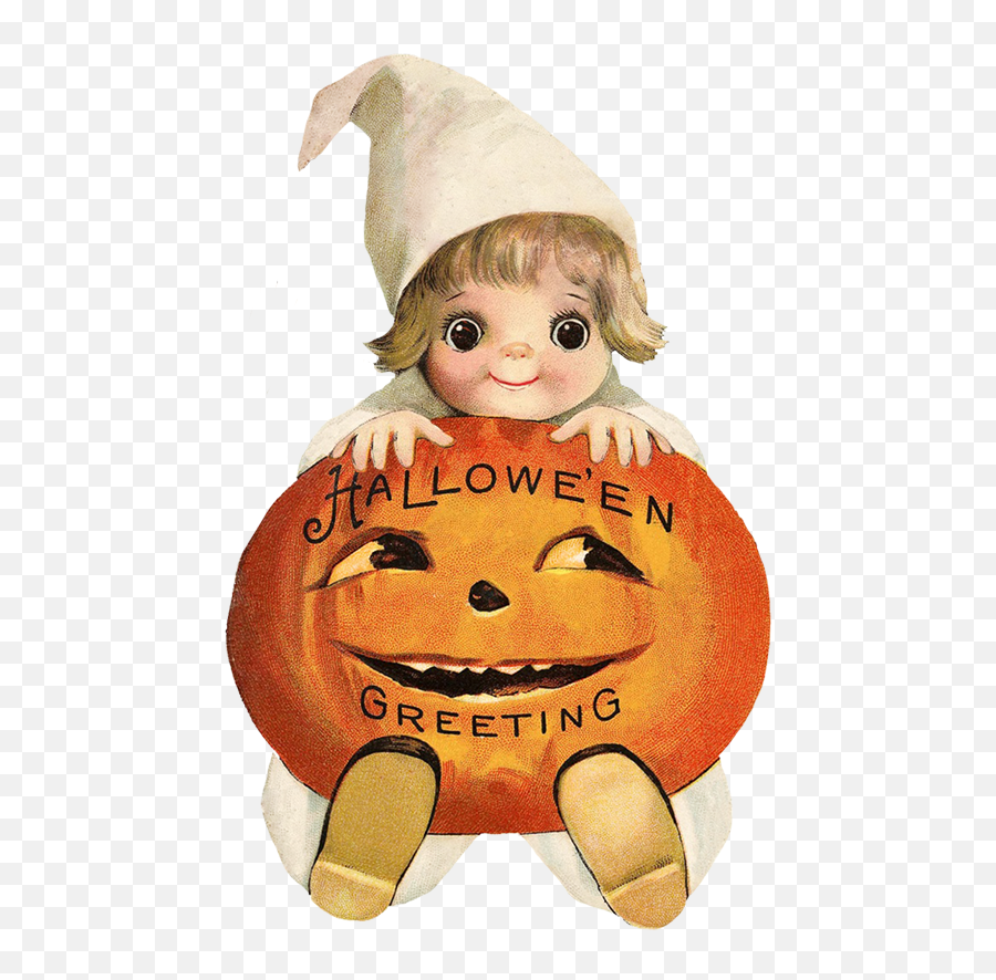 Cute Child With Pumpkin Head - Vintage Halloween Clip Art Vintage Cute Halloween Clipart Emoji,Pumpkins Clipart