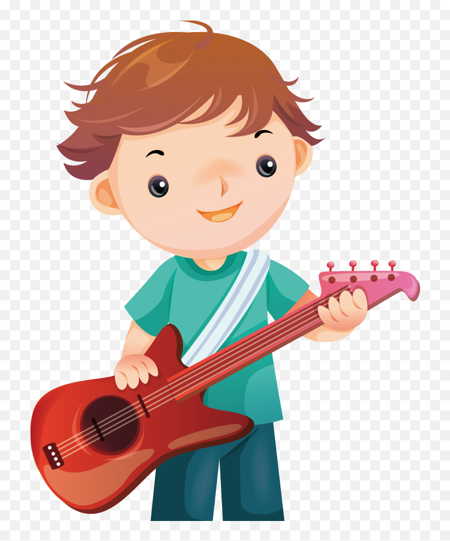 Download Boy Cartoon Guitar Instrument - Play Guitar Cartoon Png Emoji,Playing Clipart