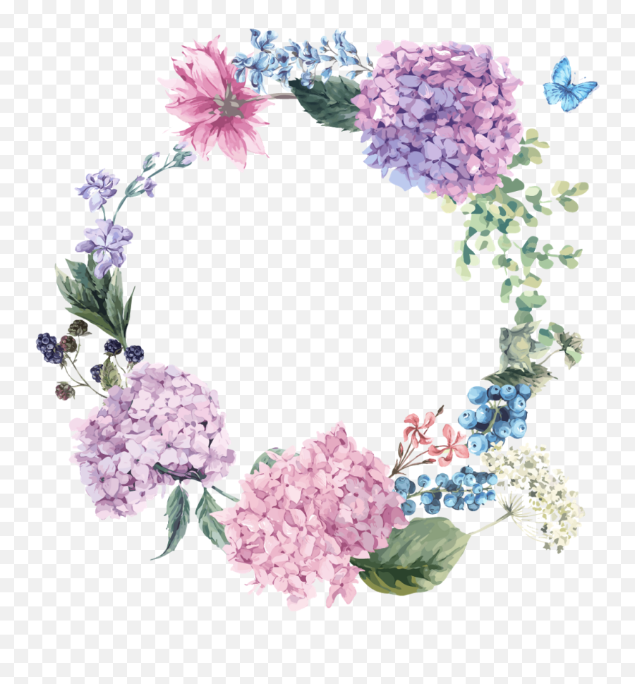 Download Hd Floral Purple Lilac Reef Flowers Pink Circle - Hydrangea Drawing Emoji,Flower Circle Png