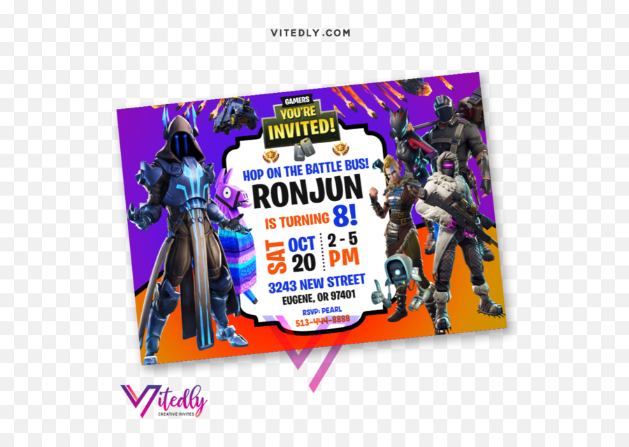 Fortnite Invitation Season 7 With Free Thank You Card - Fictional Character Emoji,Battle Bus Png