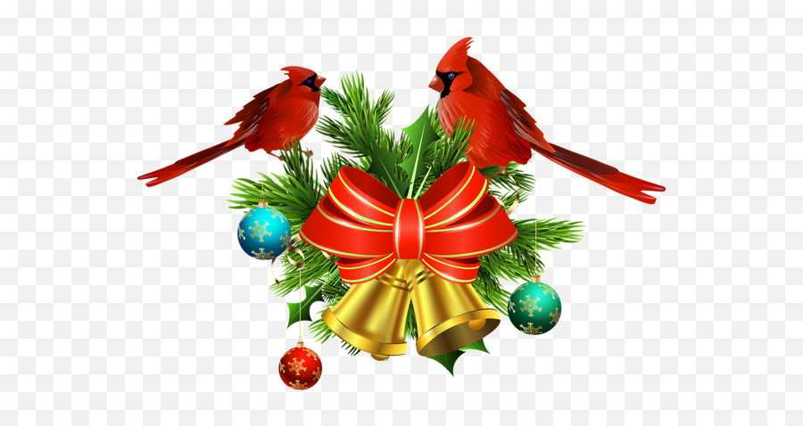 Christmas Bells And Birds Decor Png Transparent Clip Art - Transparent Christmas Cardinal Clipart Emoji,Christmas Bells Clipart