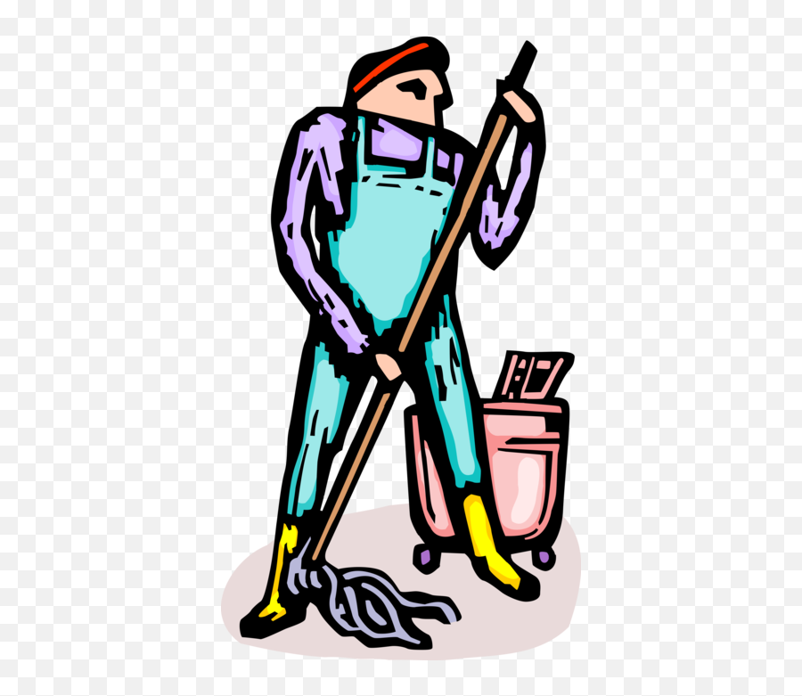 School Janitor With Mop And Pail - Vector Image Emoji,Janitor Clipart