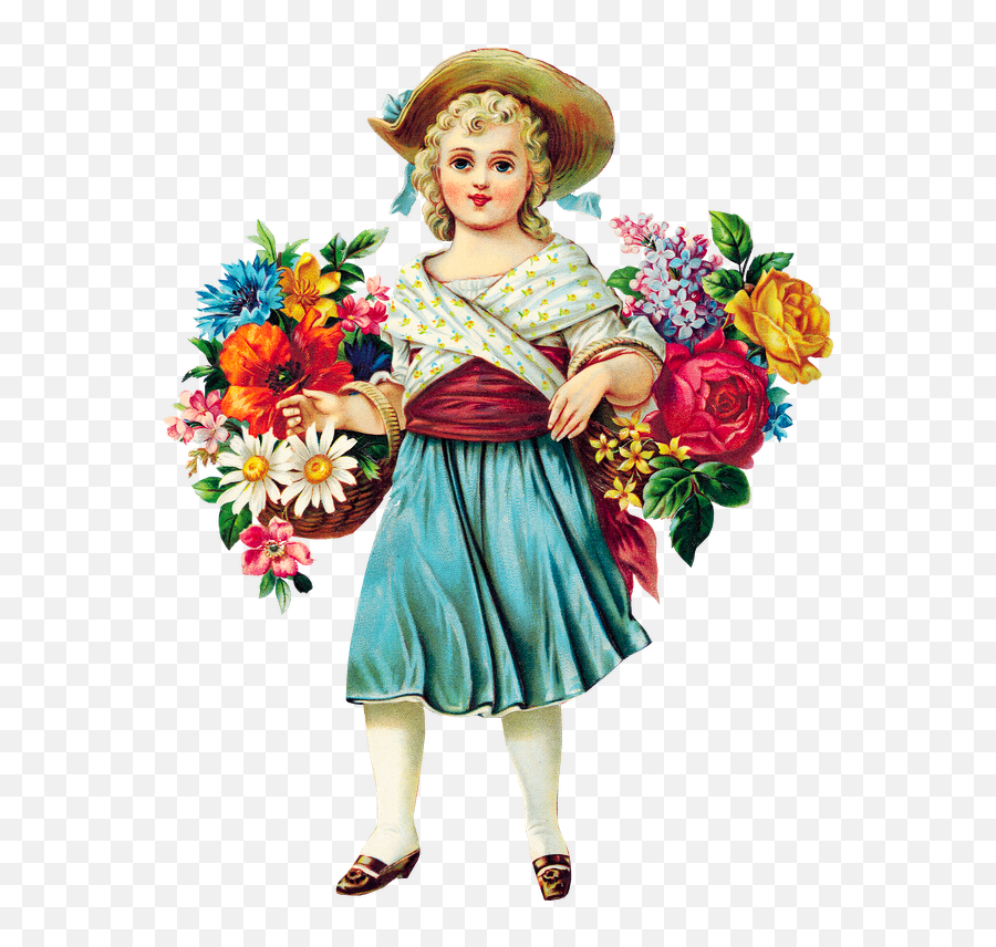 Free Flower Girl Vintage Clipart - Flower Girl Transparent Emoji,Vintage Clipart
