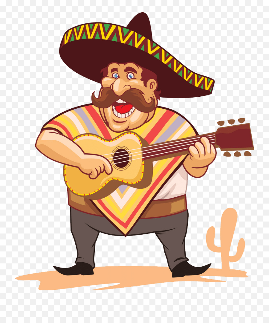 Mexican With Sombrero And Guitar Png Transparent - Clipart World Mexican With Sombrero And Guitar Emoji,Sombreros Clipart