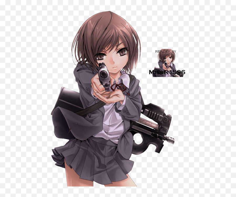 Download Drawn Girl Weapon - Anime Girl Holding Gun Png Girl With Gun Anime Emoji,Cartoon Gun Png