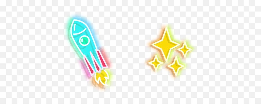 Blue Rocket And Yellow Stars Neon Cursor U2013 Custom Cursor - Language Emoji,Neon Png