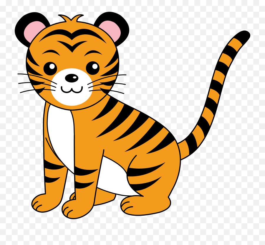 Cute Orange Tiger Cub Free Clip Art - Clip Art Of Tiger Emoji,Tiger Clipart