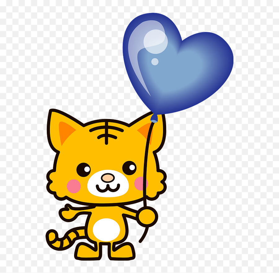 Tiger Is Holding A Blue Heart Balloon Clipart Free Download - Pig With Balloon Clipart Emoji,Blue Balloon Clipart