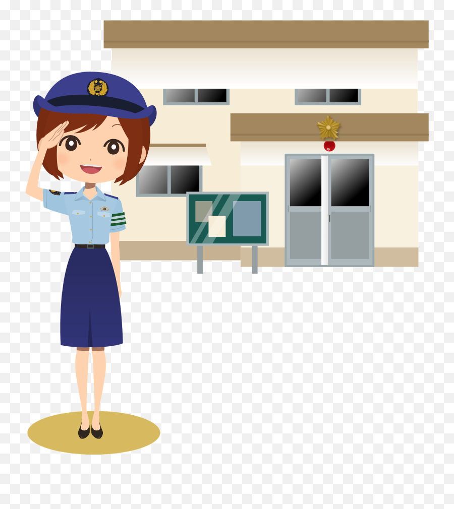 Police Officer In Front Of Police Station Clipart Free - Police Officer At The Station Clipart Emoji,Police Officer Clipart