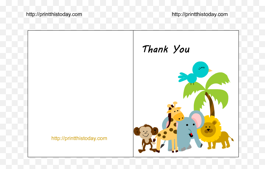 Free Jungle Baby Shower Thank You Cards - Printable Jungle Baby Animals Emoji,Jungle Animals Clipart