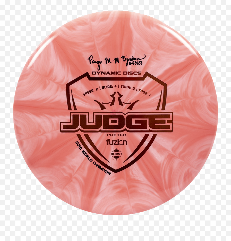 Dd Judge Paige Bjerkaas Fuzion Burst U2013 Jk Discs Emoji,Dynamic Discs Logo