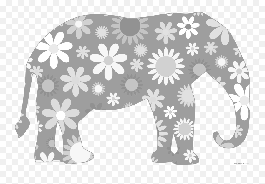 Picture - Floral Elephant Clipart Black And White Emoji,Elephant Clipart Black And White