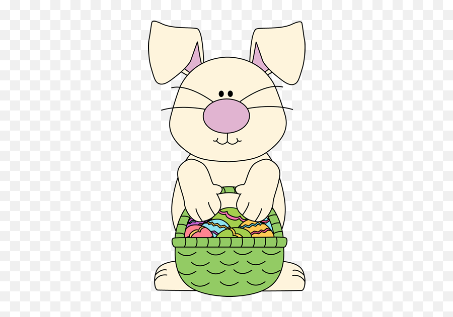 White Bunny With An Easter Basket Easter Bunny Colouring - Bunny Easter Basket Clipart Emoji,Basket Clipart