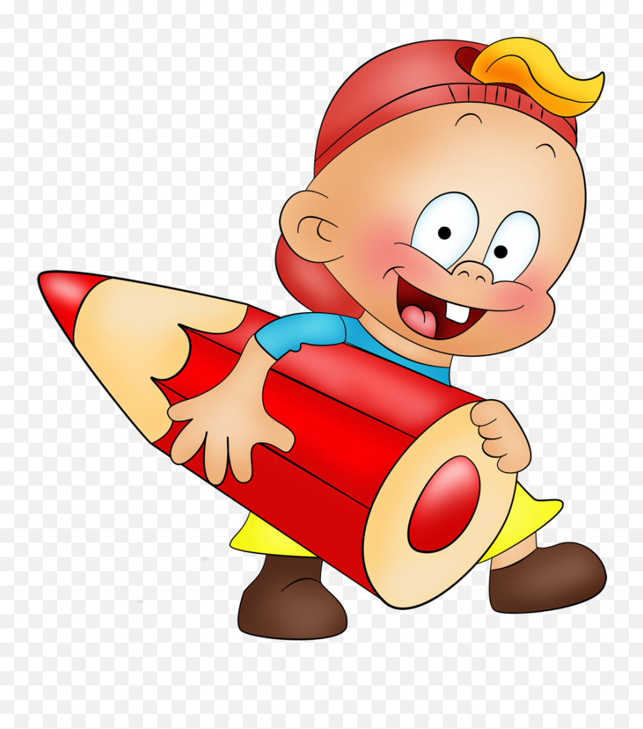 Cartoon Boy With The Red Crayon Clipart - Little Boy With Pencil Emoji,Crayon Clipart