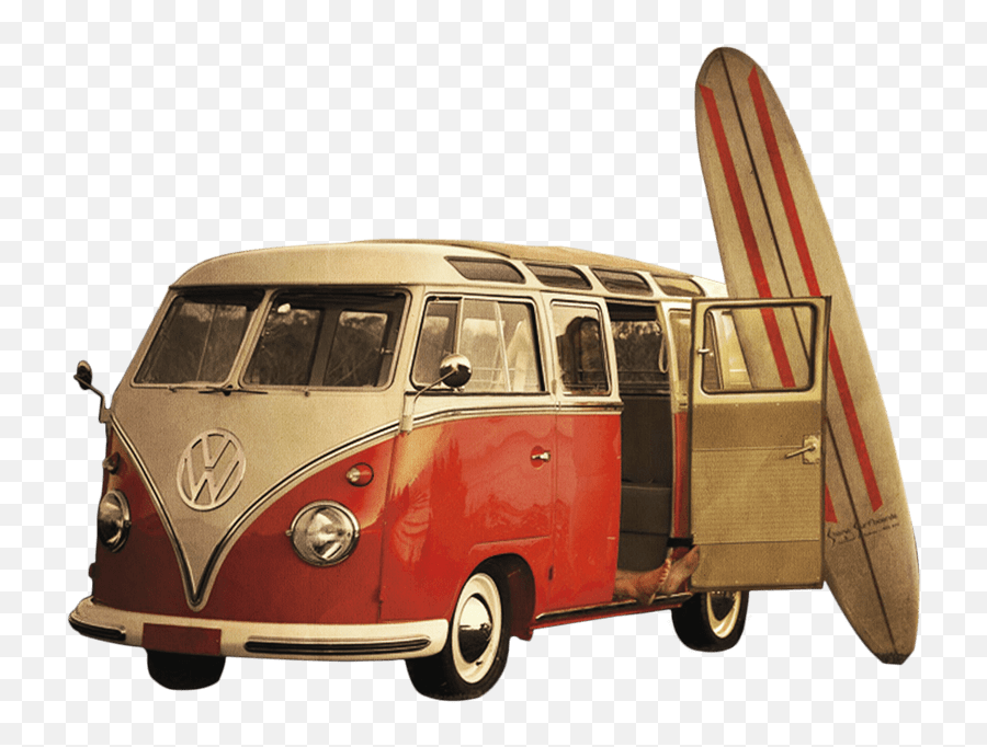 Volkswagen Camper Van And Surf Board - Volkswagen Van Png Emoji,Van Png