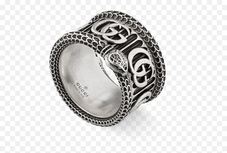Gucci Gg Marmont Sterling Silver Snake Ring - Gucci Silver Ring With Double G Emoji,Marmont Logo