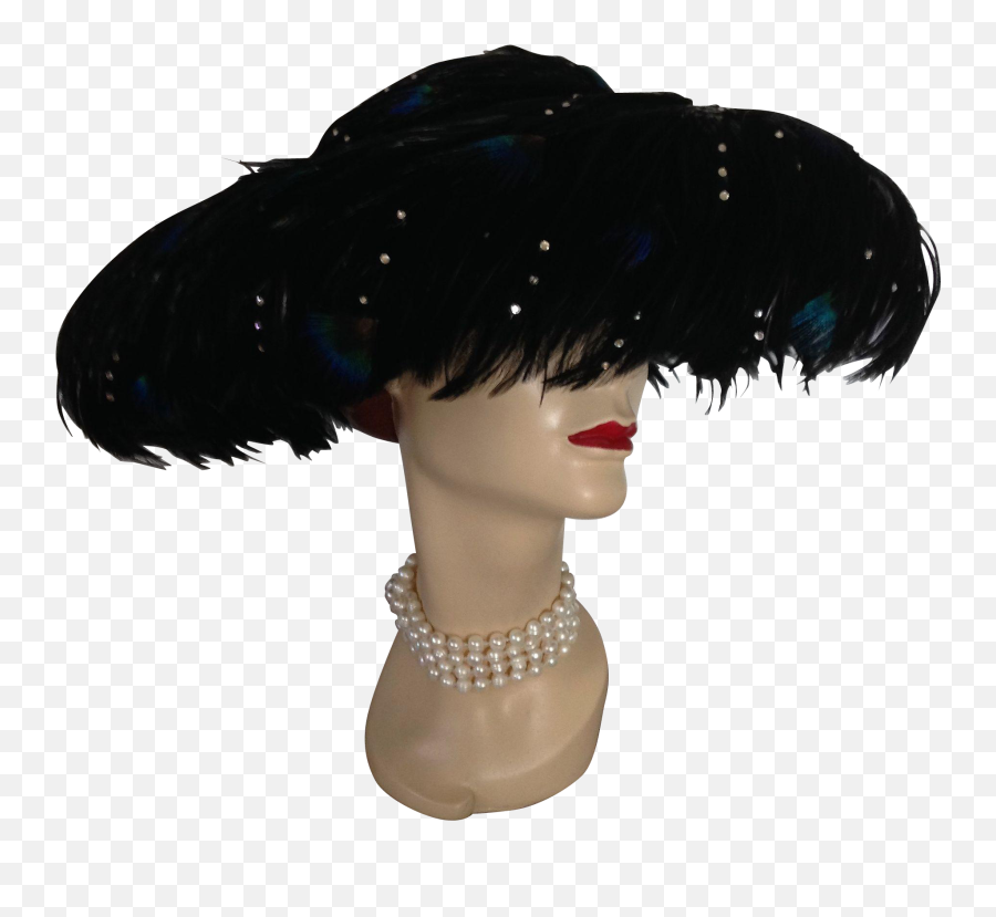 Vintage Black Feather And Peacock Feather Hat Feather Hat Emoji,Black Feathers Png