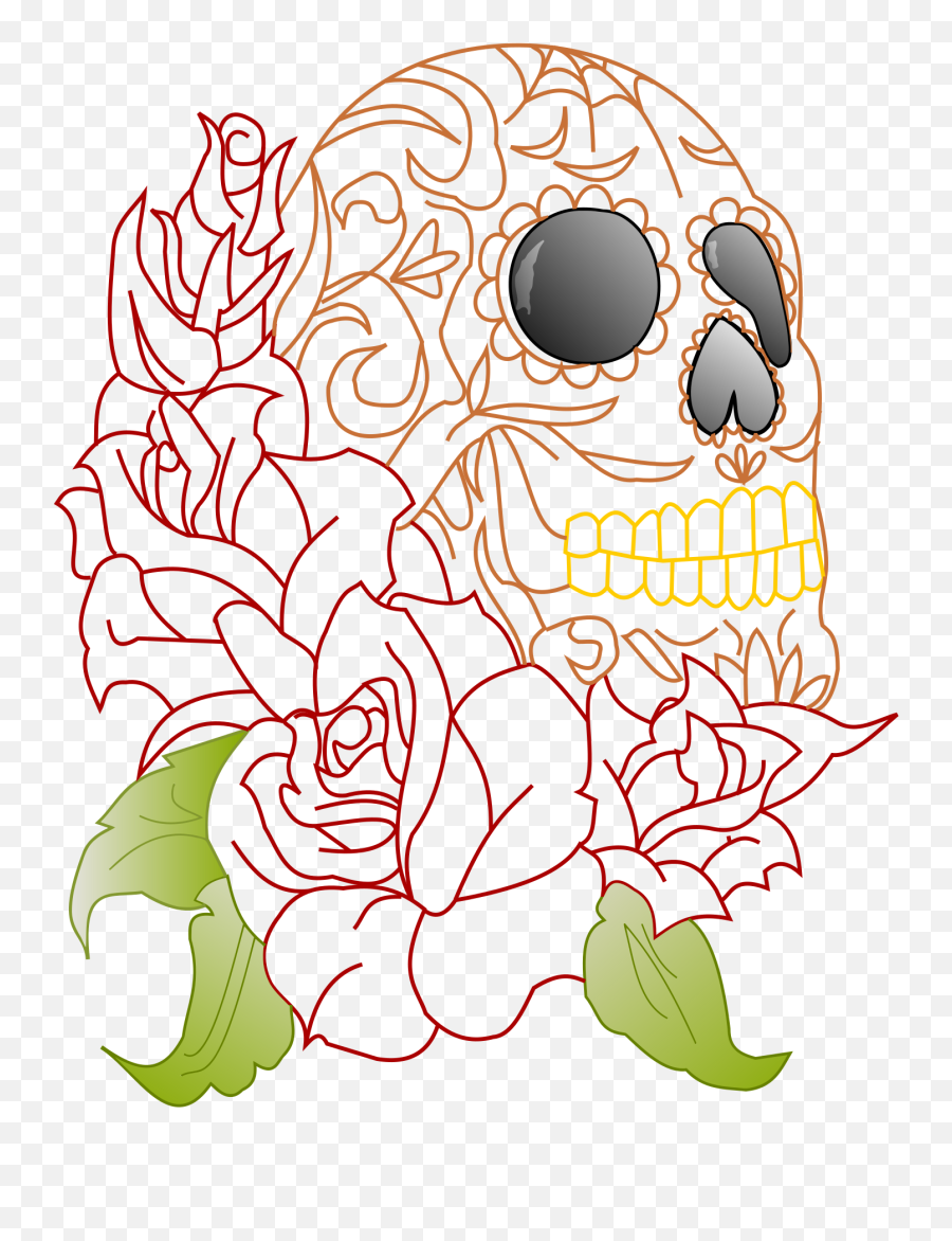 Sugar Skull Roses Clip Art - Skull And Rose Clipart Cute Emoji,Sugar Skull Clipart