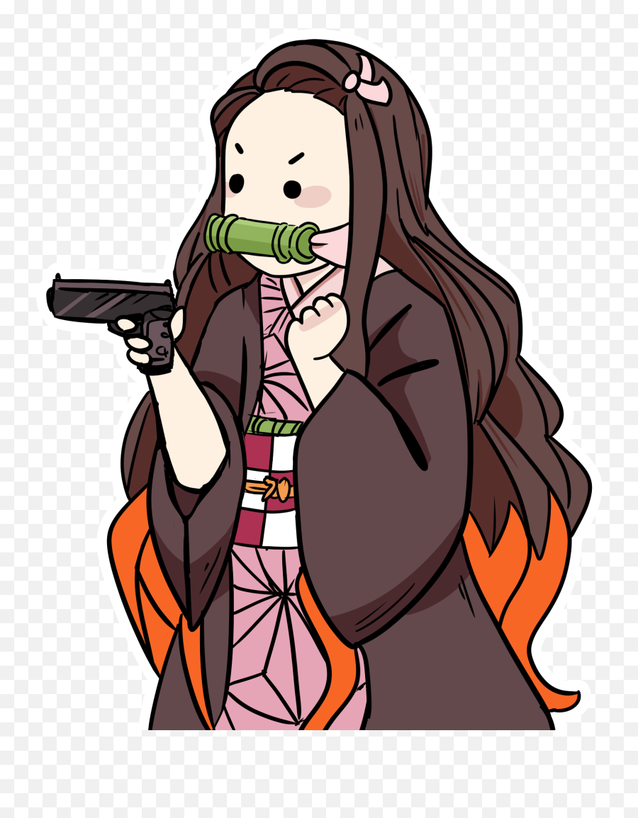 Anime Girl With Gun Meme Png - Demon Slayer Funny Stickers Emoji,Hand Holding Gun Png