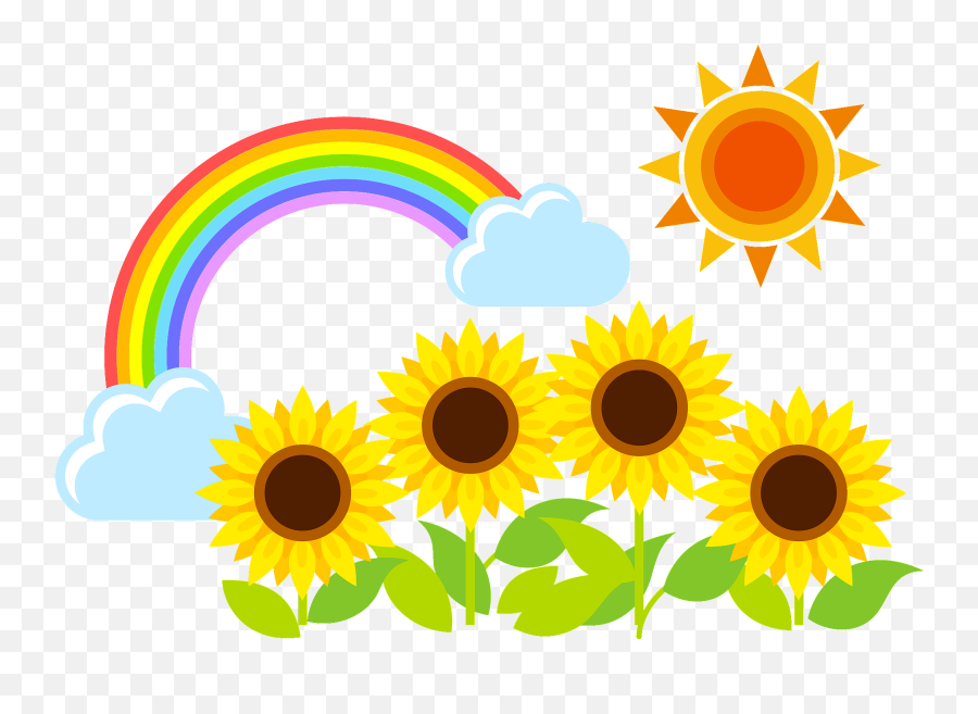 Sunflower Row Under The Sun And A Rainbow Clipart Free - Flowers Under The Sun Clipart Emoji,Rainbow Clipart