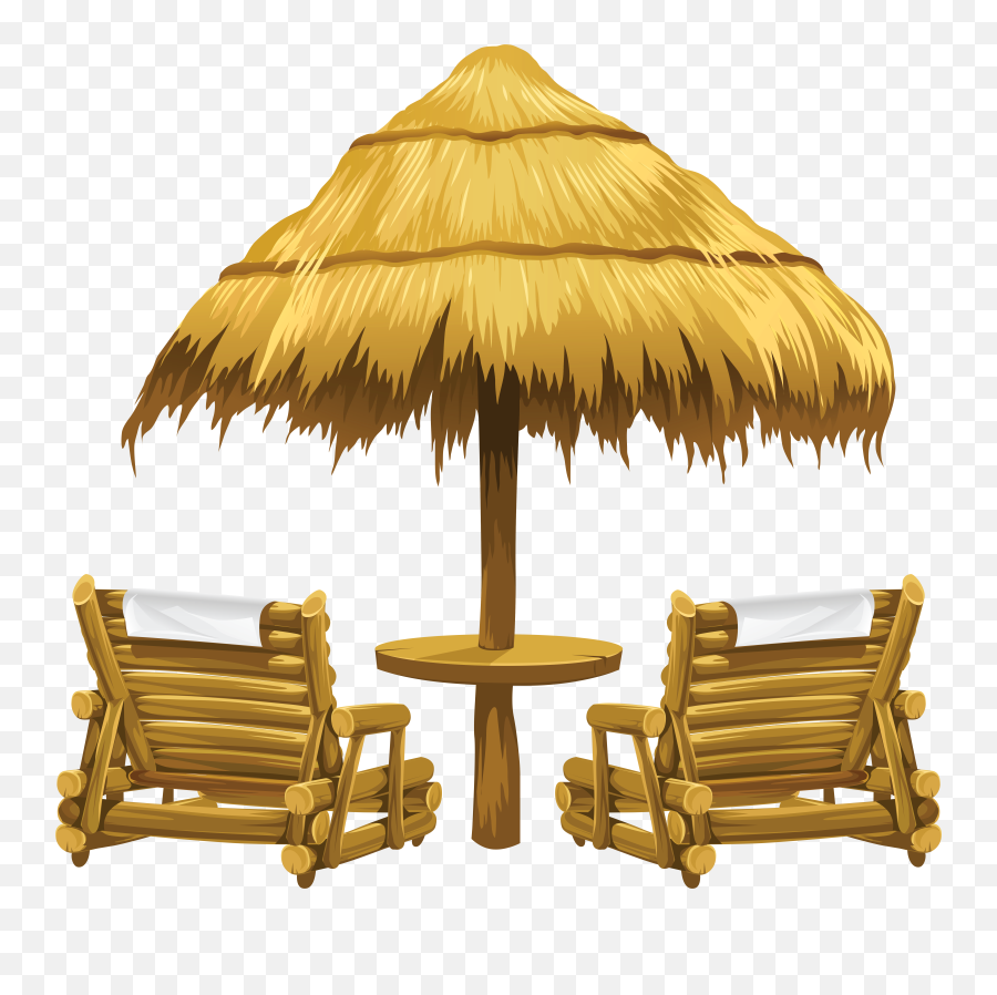Transparent Tiki Beach Umbrella And Chairs Png Clipart Emoji,Chair Clipart
