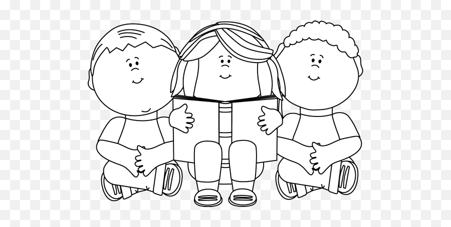 Clip Art Black And White Black And White Kids Reading Clip - Kids Clipart Black And White Emoji,Children Clipart