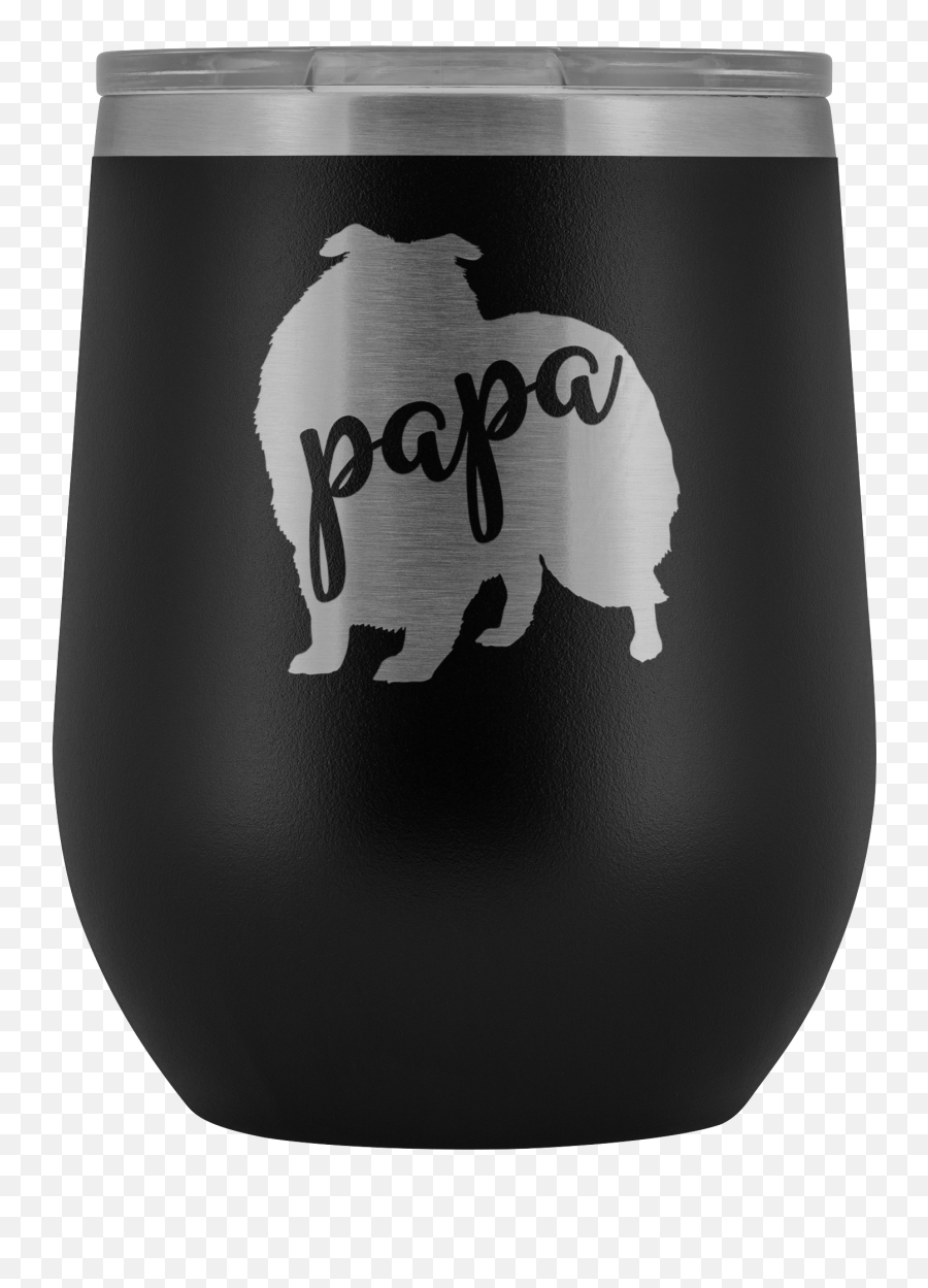 Shetland Sheepdog Papa Wine Tumbler With Lid Sheltie Dog Emoji,Sheepdog Logo