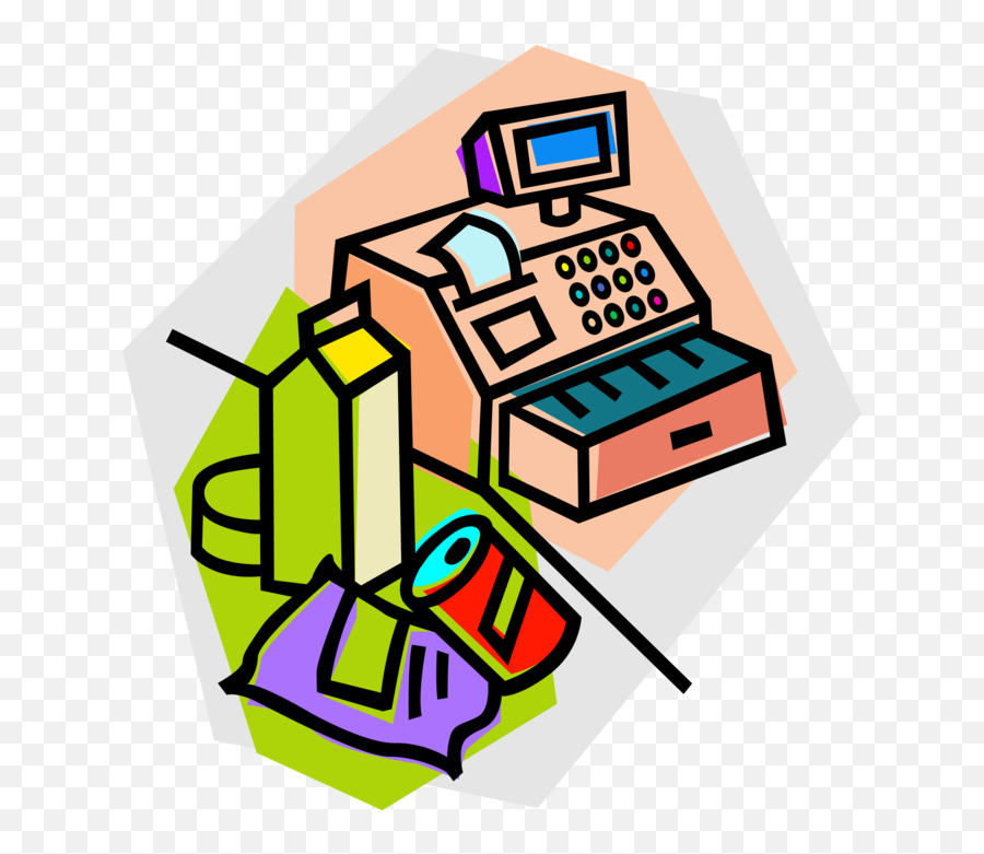 Groceries At Cash Register - Vector Image Grocery Store Cash Register Clip Art Emoji,Grocery Store Clipart