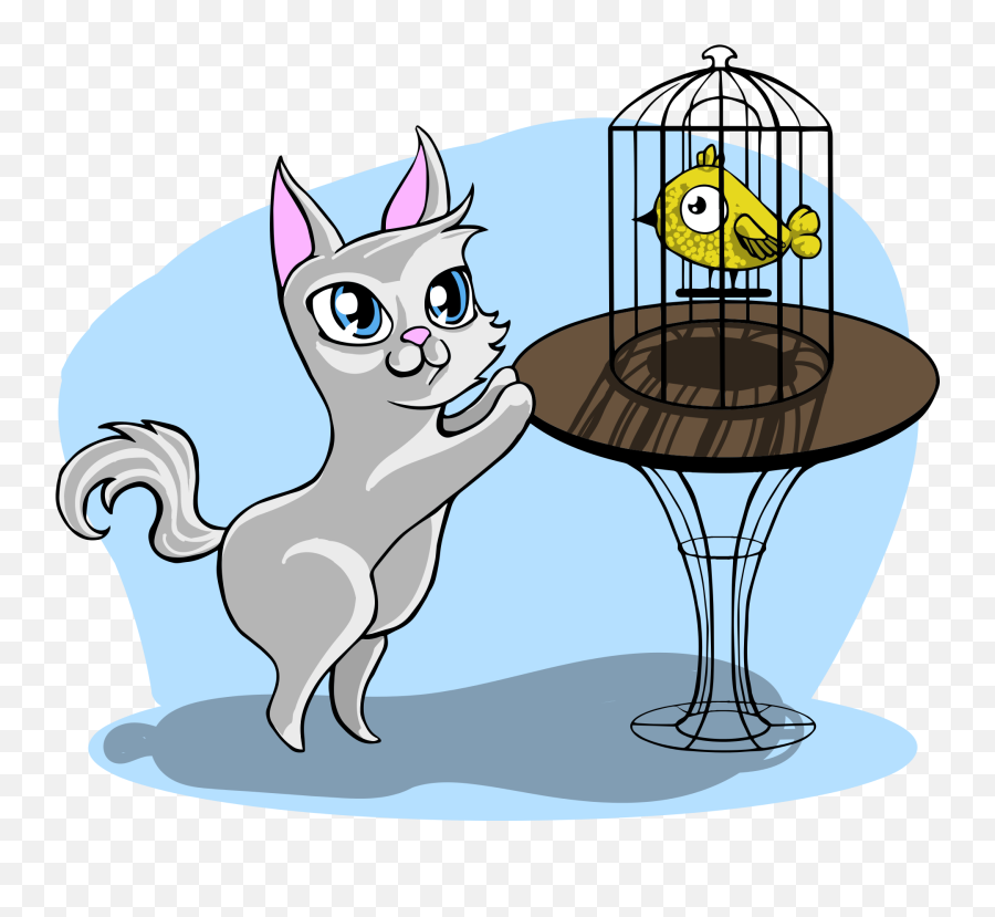Clipart Grey Cat Wants To Eat A Bird - Bird And Cat Clipart Emoji,Eat Clipart