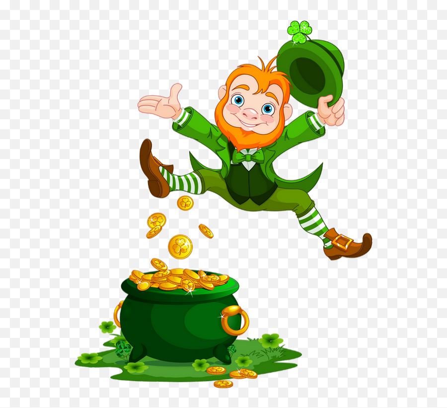 Download Hd Irish Leprechaun And Pot Of Gold Transparent Png - Leprechaun Happy St Day Emoji,Pot Of Gold Png