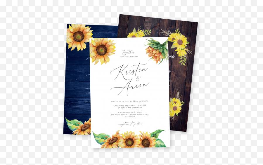 Sunflower Wedding Invitations - Customize U0026 Print Or Download Emoji,Watercolor Sunflower Png