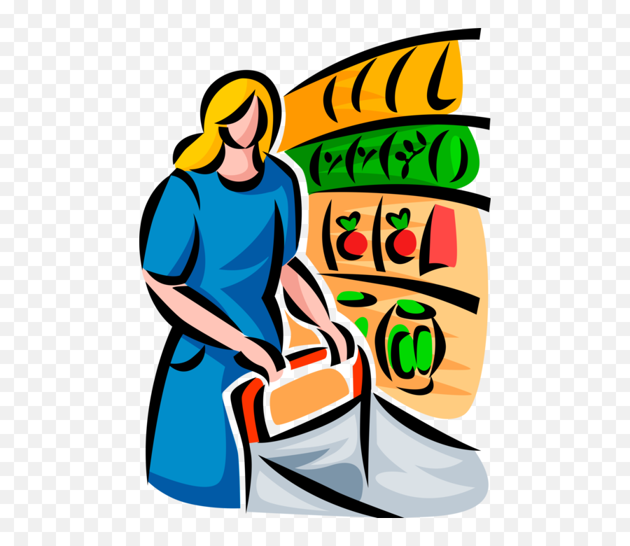 Woman Shopping At A Grocery Store Royalty Free Vector Clip - Shopping In Supermarket Png Emoji,Grocery Store Clipart
