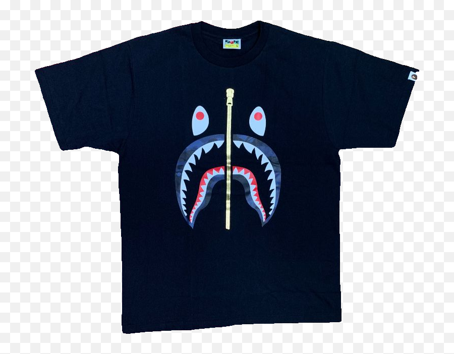 Bape Camo Shark Gold Zip Tee - Blue Bape Shark Zipper Shirt Emoji,Bape Shark Logo