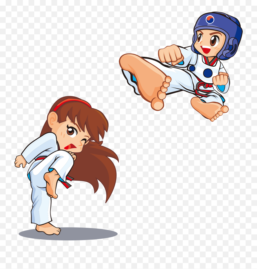 Taekwondo For Kids Kick Martial Arts - Martial Arts Cartoon Taekwondo Kids Drawing Png Emoji,Boy And Girl Clipart