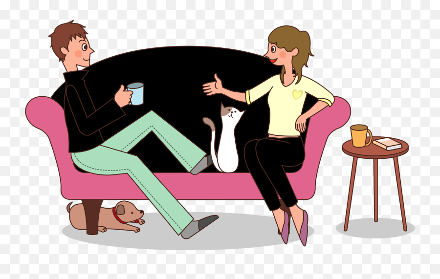 Couple Is Talking On The Sofa Clipart Free Download - Sitting Emoji,Talking Clipart