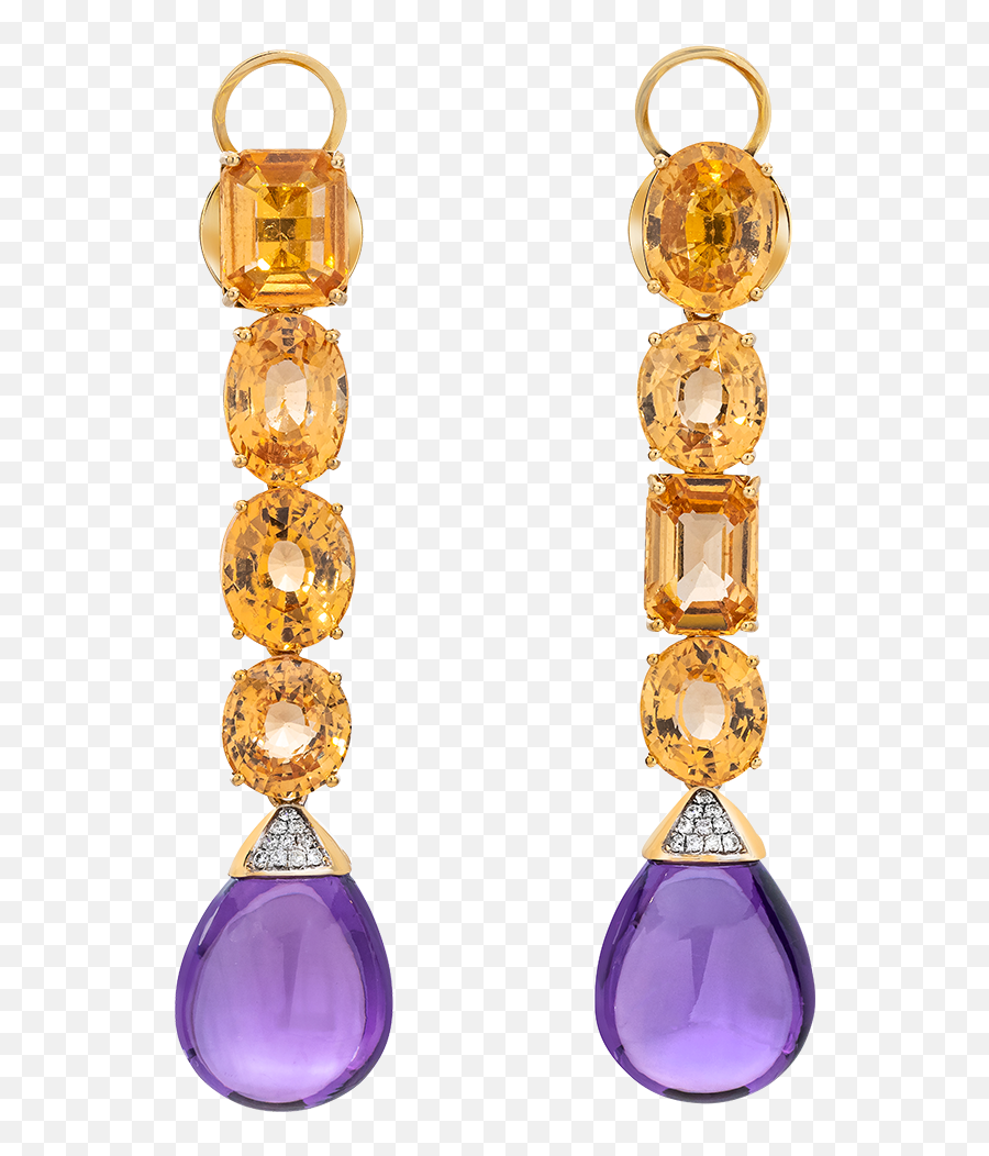 Pair Of Amethyst And Yellow Garnet Earrings Emoji,Garnet Transparent