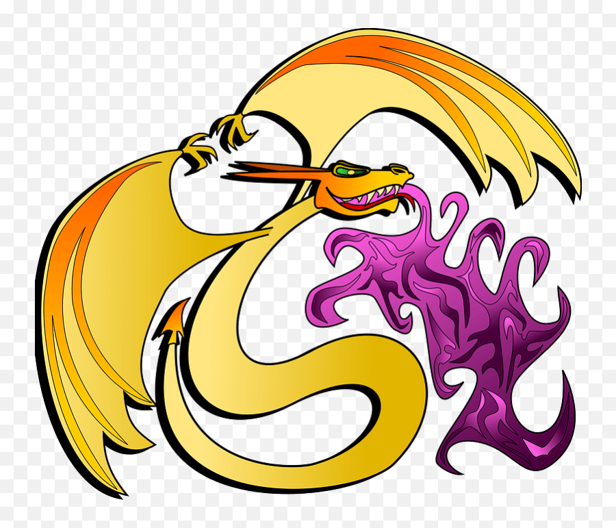 Dragon Gold Breathing Purple Fire - Fictional Character Emoji,Breathing Clipart