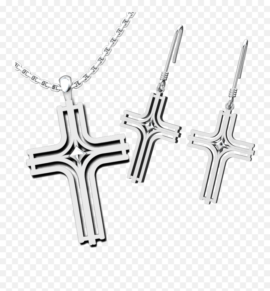 Radiant Cross Set Sterling Silver Pendant And Earrings - Christian Cross Emoji,White Cross Logos