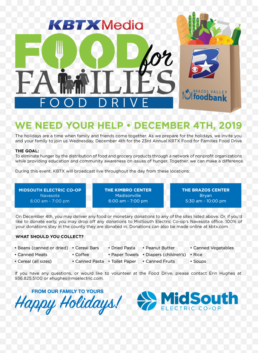 2019 Kbtx Food For Families Food Drive U2013 December 4th Emoji,Food Drive Png