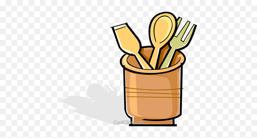 Wooden Utensils In A Crock - Pot Royalty Free Vector Clip Art Clipart Kitchen Tools Cartoon Emoji,Royalty Free Clipart For Commercial Use