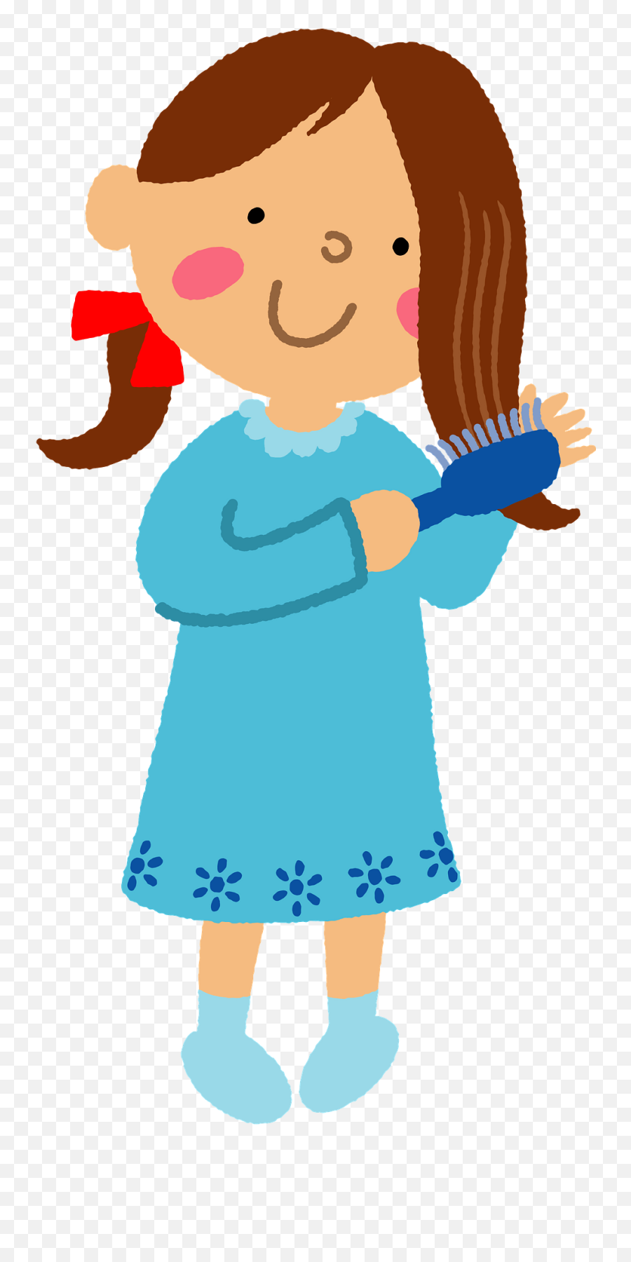 Girl Is Brushing Hair Clipart - Girl Brush Hair Cartoon Emoji,Hair Clipart