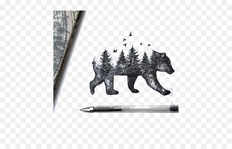 Bear Drawing Tattoo Idea Sketch - Handpainted Wild Bears Emoji,Black Bear Clipart Black And White