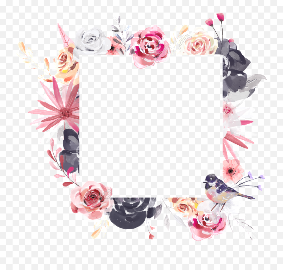 Watercolor Frame Png - Frame Flower Square Frame Png Png Flower Frame Square Emoji,Floral Border Transparent