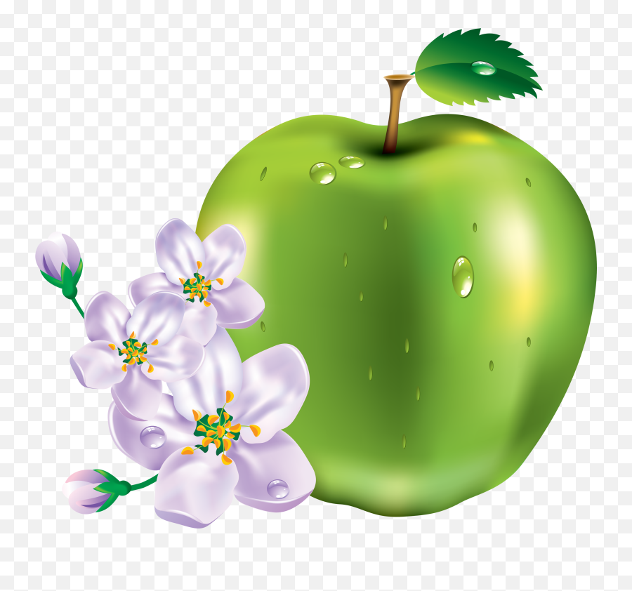Green Appleu0027s Apple Clip Art Veggie Art Fruit Illustration - Flower With Fruits Png Emoji,Apples Clipart