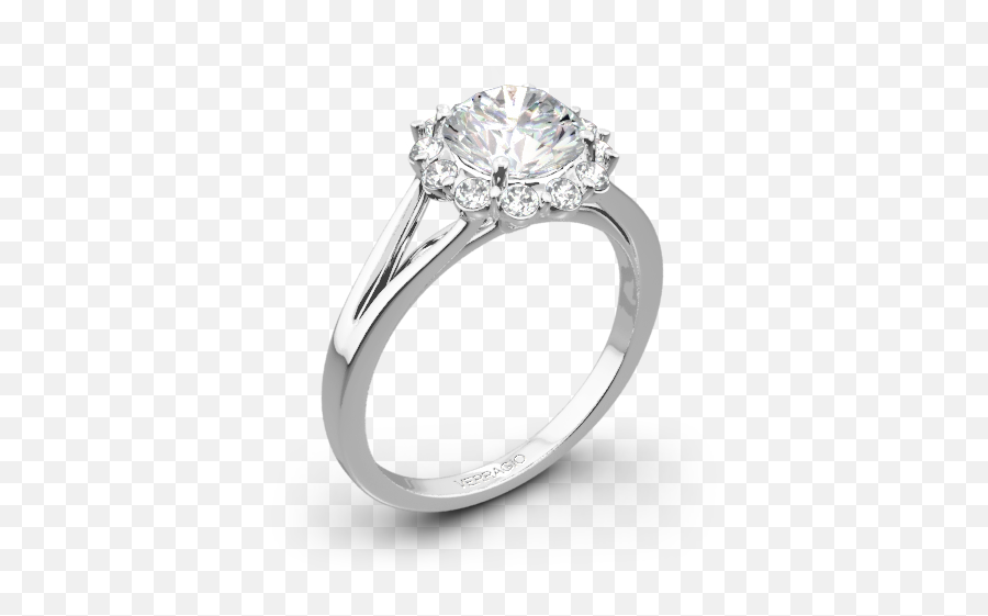 18k White Gold Verragio Eng - 0356 Split Shank Halo Solitaire Engagement Ring Emoji,Transparent Rings
