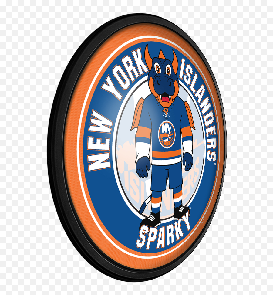 New York Islanders Sparky - Round Slimline Lighted Wall Sign Emoji,New Islanders Logo