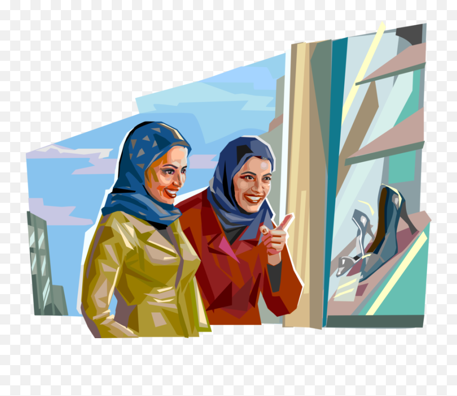 Arab Women On Shopping For Shoes - Vector Image Emoji,Hijab Clipart