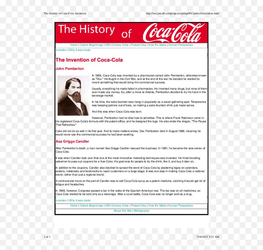 The History Of Coca - History Of Coca Cola Pdf Emoji,Coca Cola Logo History