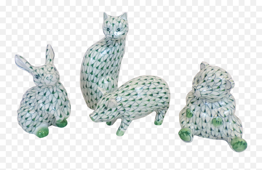 Green And White Fishnet Porcelain Figurines - Set Of Four Soft Emoji,Fishnet Png