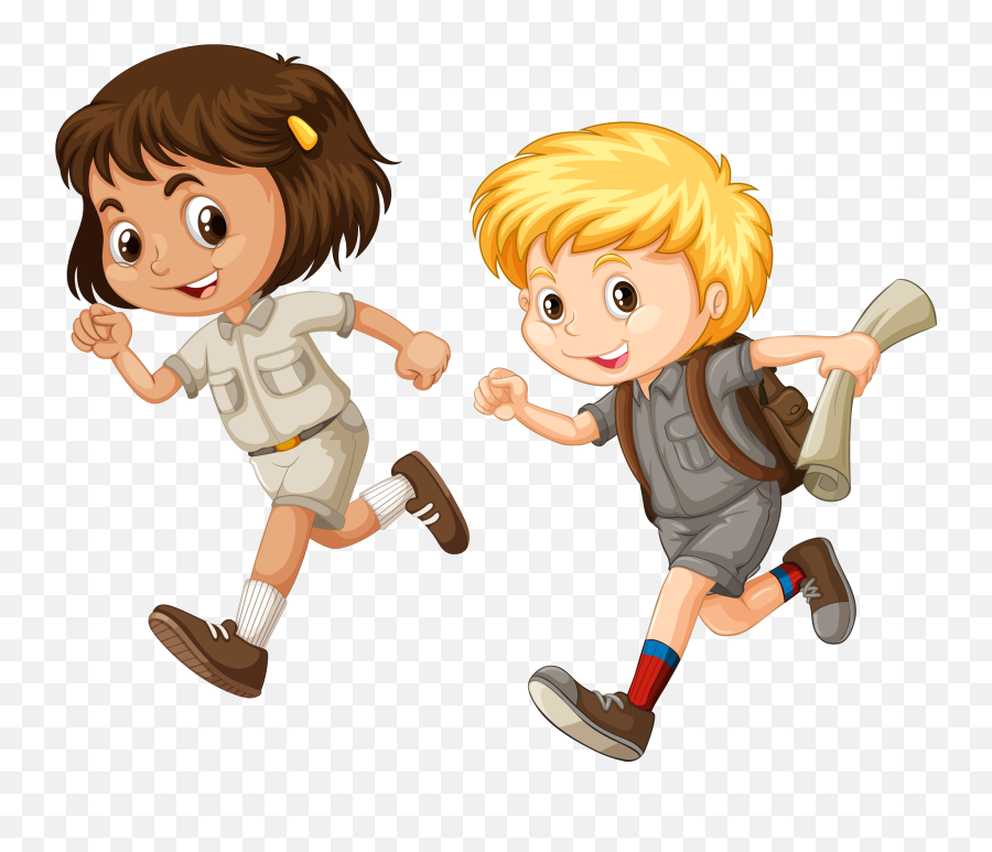Child Running Cartoon Illustration - Boy And Girl Run Cartoon Emoji,Kids Running Clipart